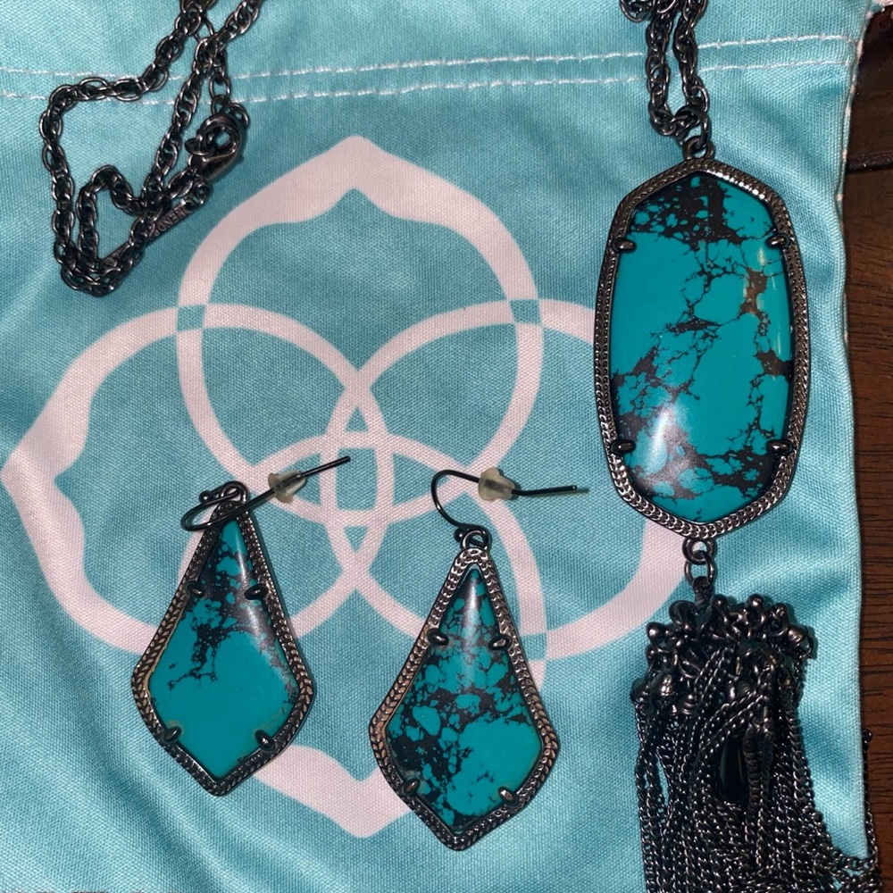 Kendra Scott Turquoise and slate earrings and Rayne necklace